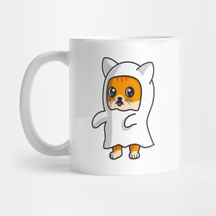 Cute Cat Wearing a Ghost Costume | Halloween Character Mug